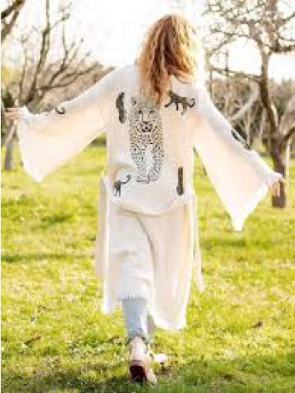 Cream Duster Cardigan with Leopard Motif